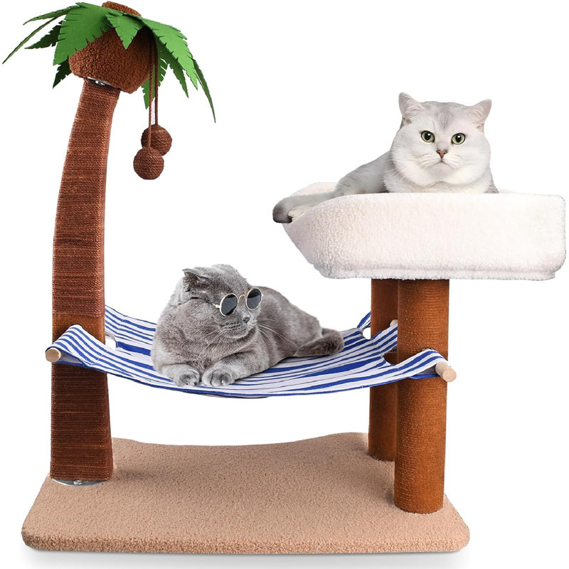 Latitude Run Cat Scratch Post With Hammock 29.5 Inches Tall Cat Scratcher With Cat Bed For Indoor Cats Sisal Rope Cat Tree Scratching Post Tall With Hanging Ball For Small Cat Kitten Wayfair